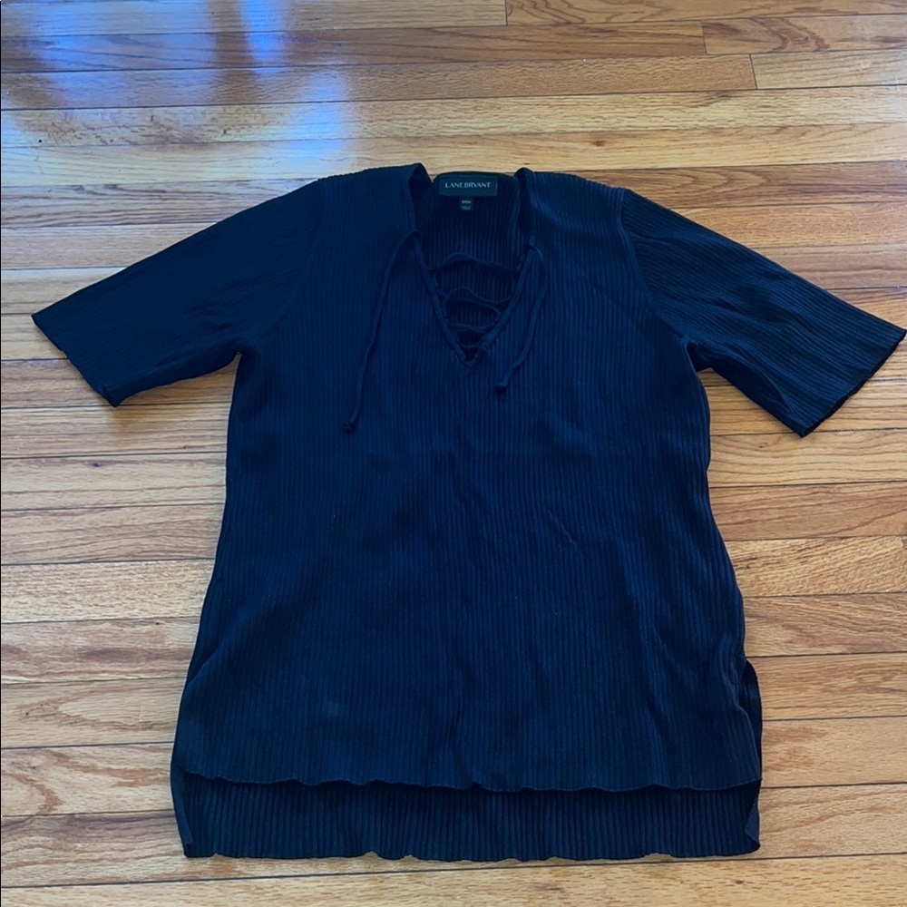 Lane Bryant Black Ribbed Short Sleeve Sweater EUC Size 22/24